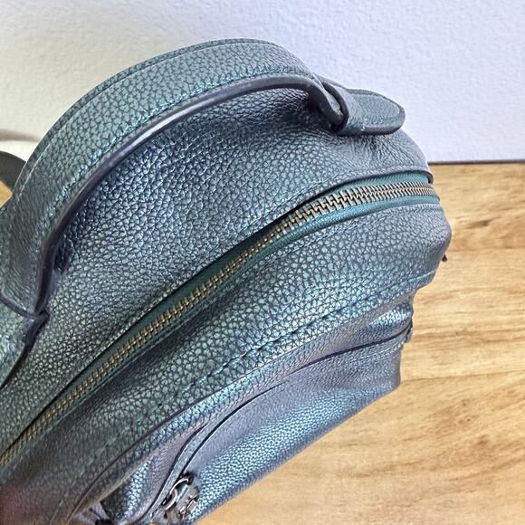 Coach Petite Campus Backpack 23 Green Metallic Polished Pebbled Leather Charm - Picture 8 of 16